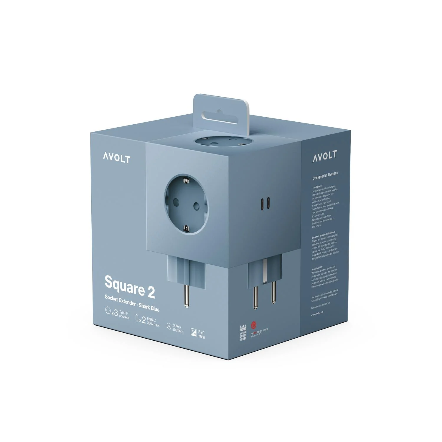 Square 2 stikdåse, USB-C - Shark Blue - Image 7