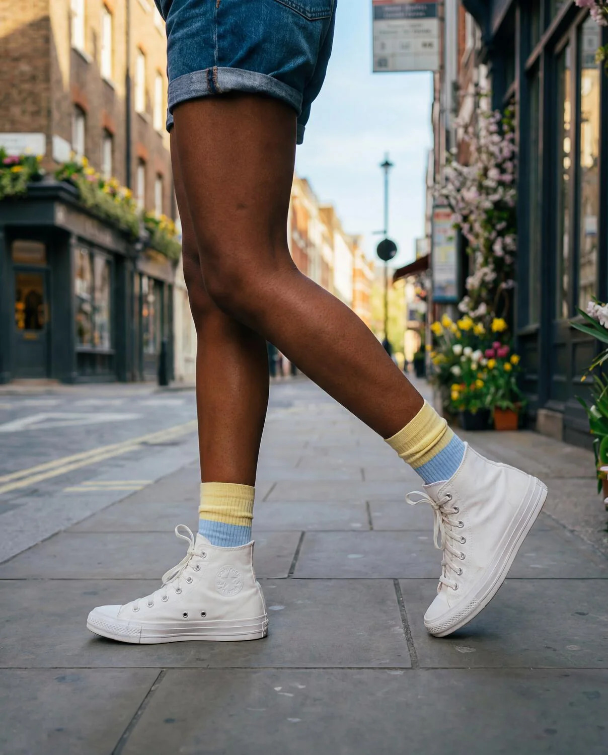 London strømper - Lemonade/Ocean Blue - Image 5