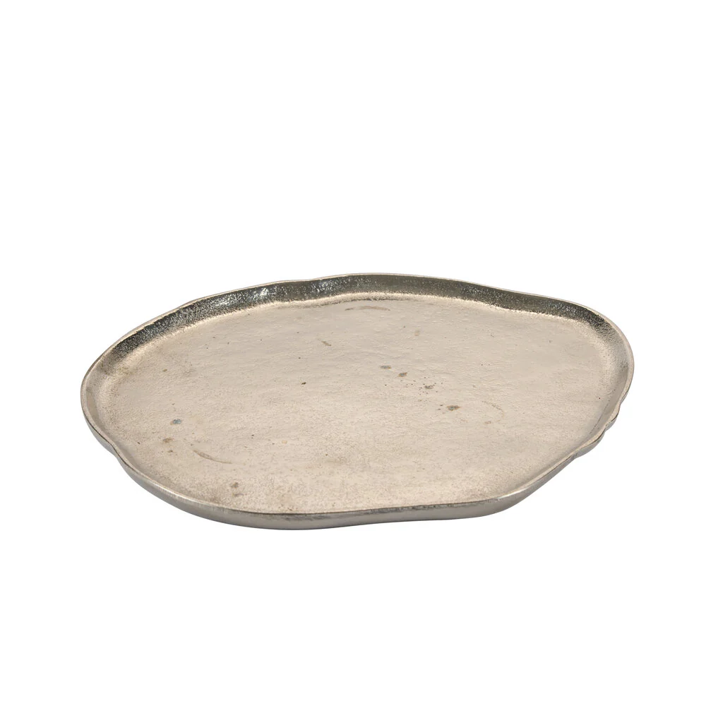 Bakke med skæve kanter, sølvfarvet - 29x26cm