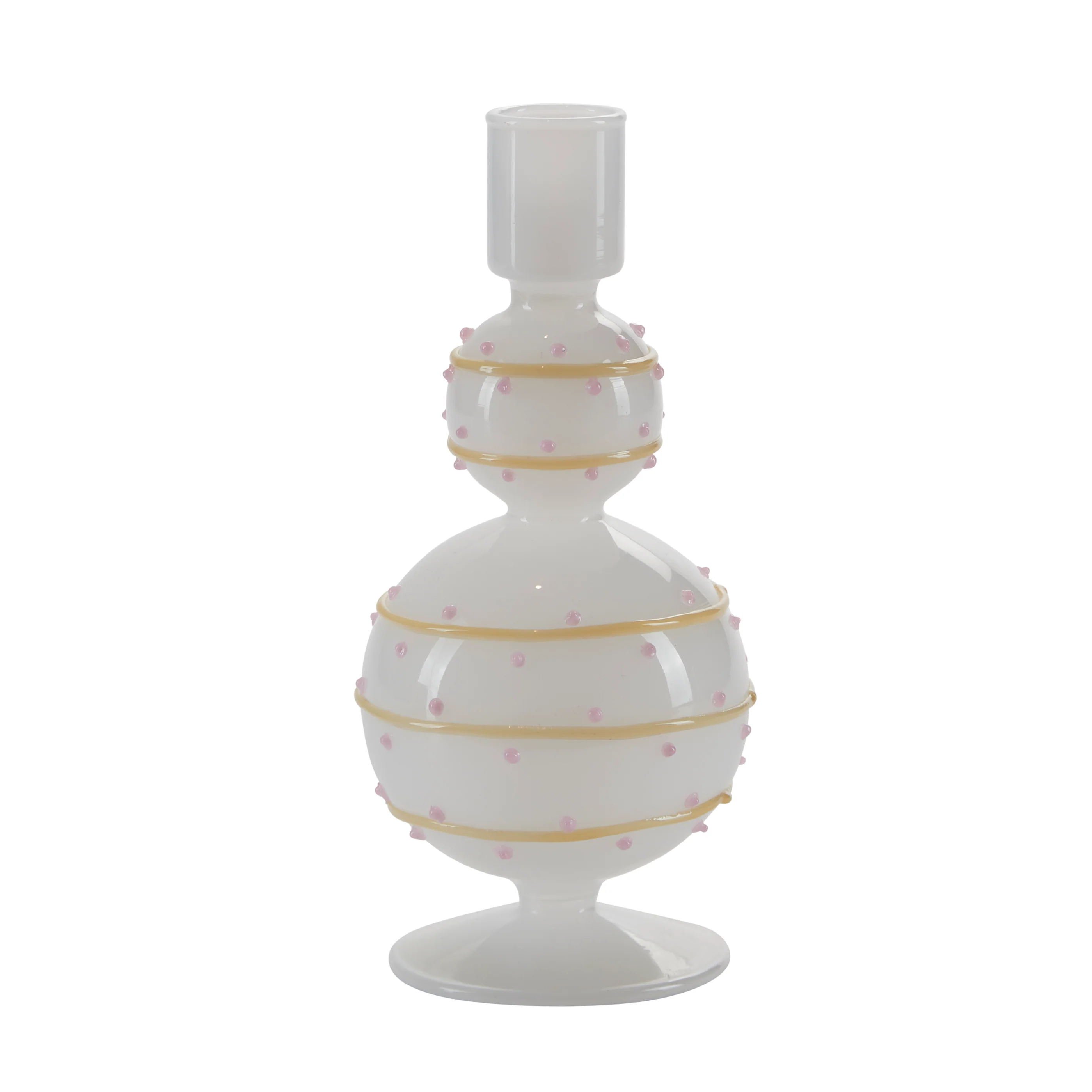 Ball lysestage, hvid/rosa/gul - H16 cm.