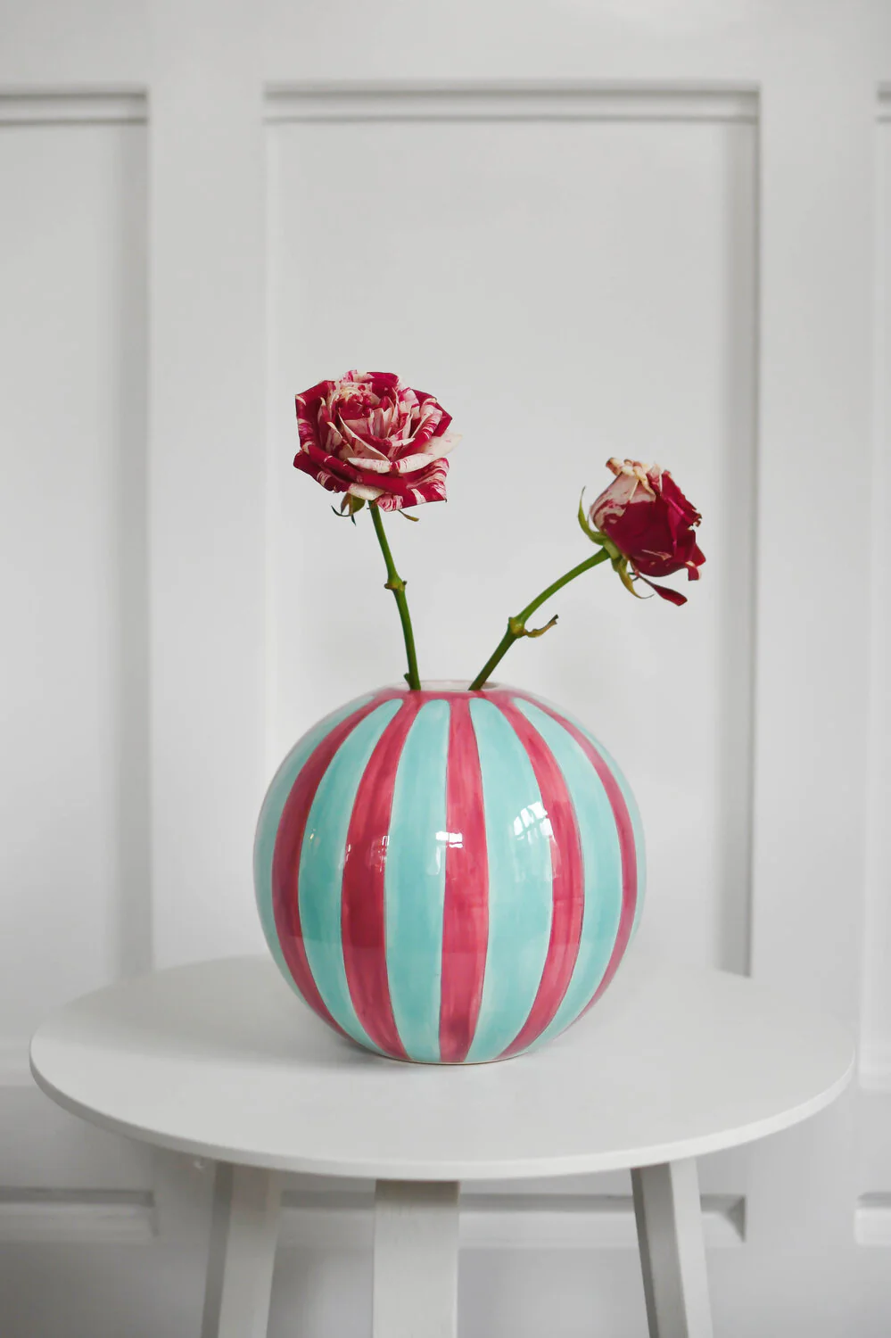 Cirkus vase med striber, turkis/rød - Ø19,5 cm. - Image 2