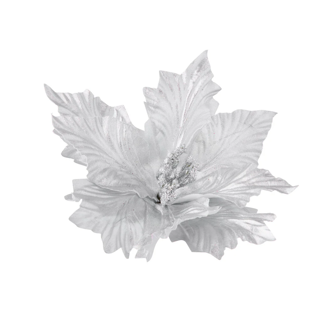 Clips med flosset blade, sølvfarvet - B28 cm