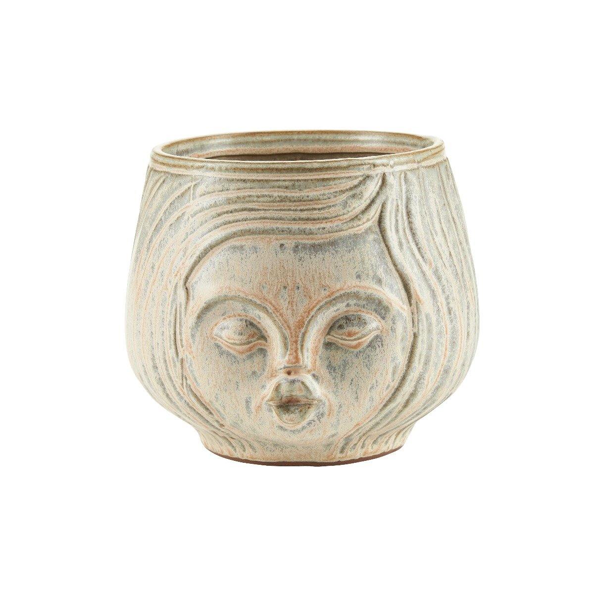 Face urtepotte, beige - H: 12,5 cm.