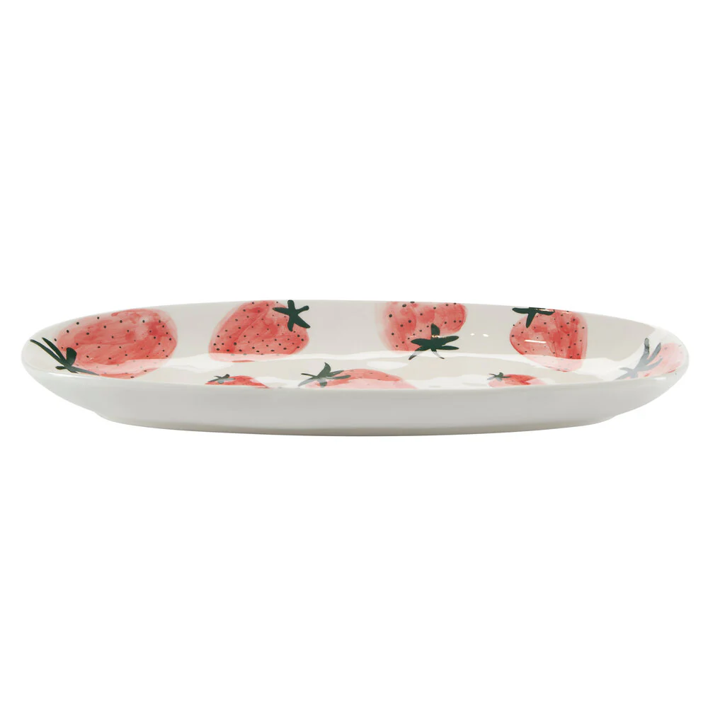 Fruit jordbær fad, hvid/rød - 13x30 cm