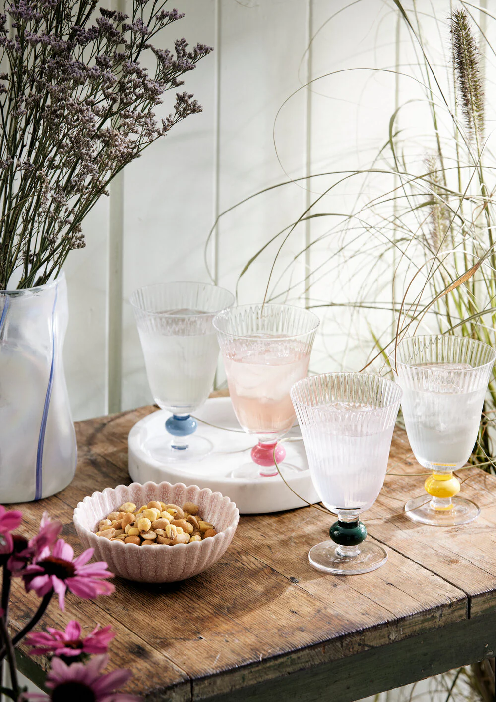 Garden drikkeglas på fod, klar/grøn - H13,5 cm. - Image 2