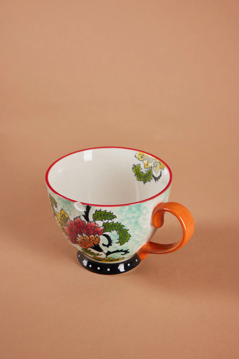 Håndmalet krus med blomster, orange - H9 cm. - Image 3