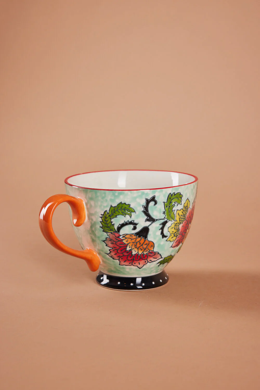 Håndmalet krus med blomster, orange - H9 cm. - Image 4