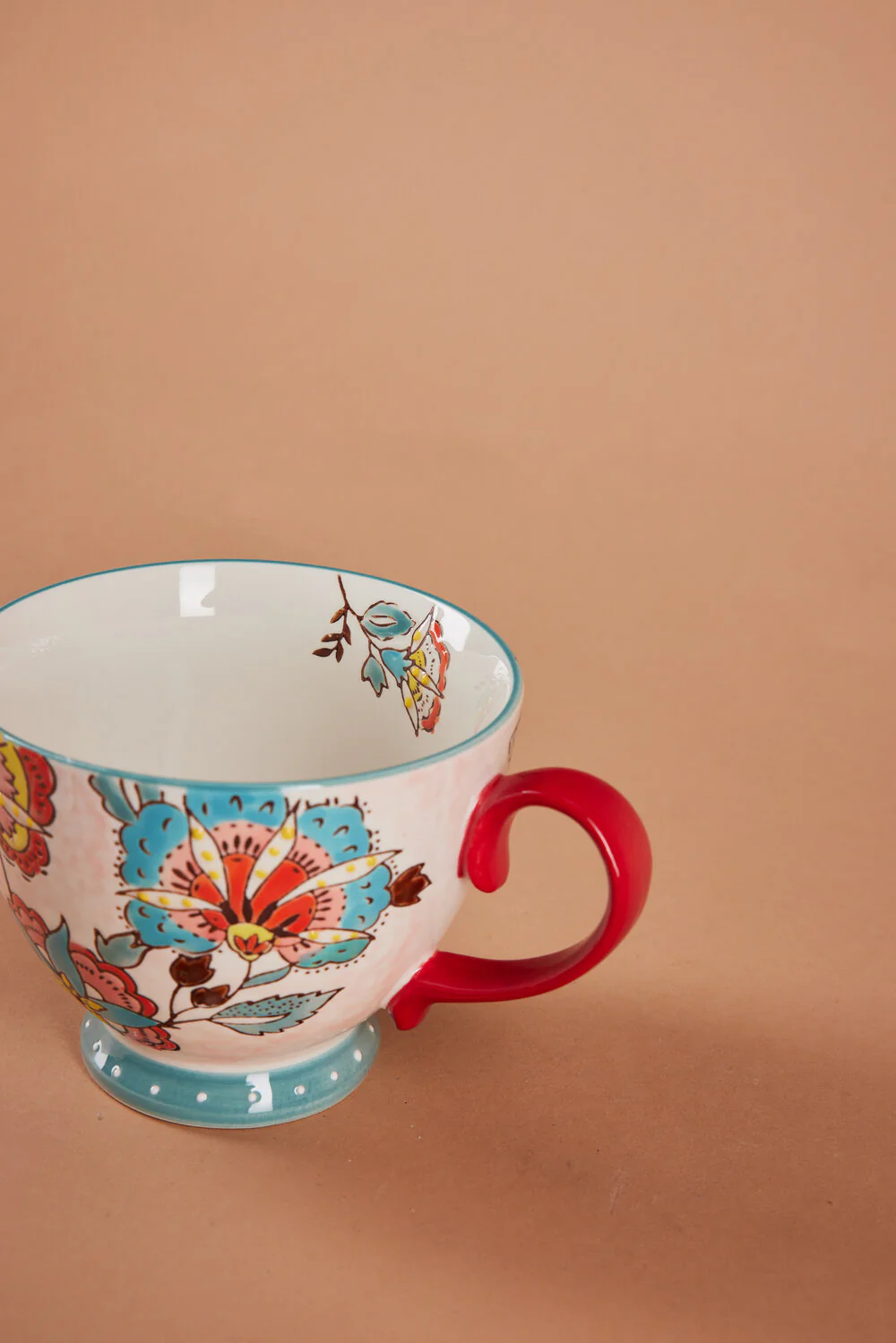 Håndmalet krus med blomster, rød - H9 cm. - Image 3