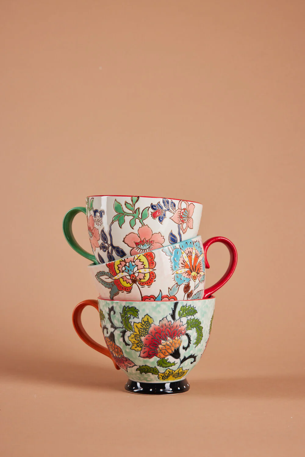 Håndmalet krus med blomster, rød - H9 cm. - Image 4