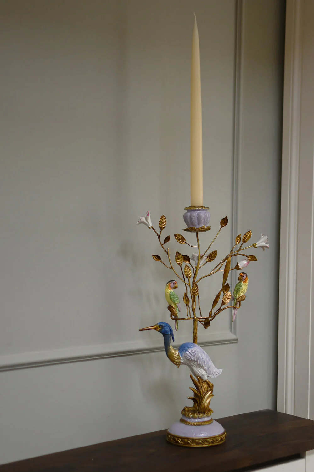 Lysestage med fugle og grene, lilla- H44 cm - Image 2