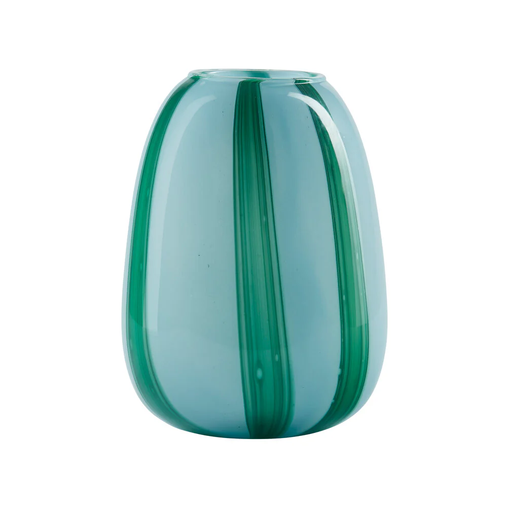 Organisk vase med striber, blå/grøn - H20 cm.
