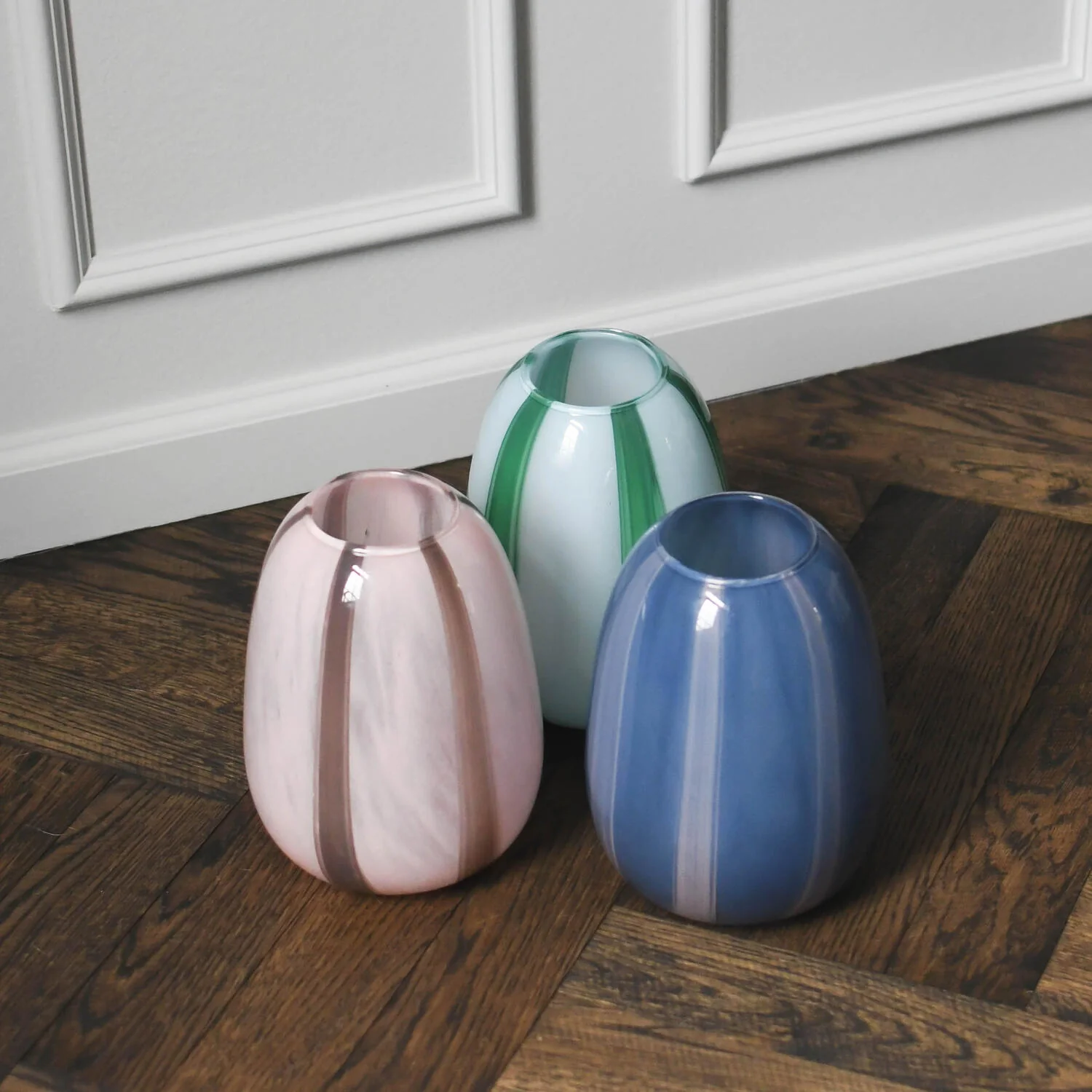 Organisk vase med striber, blå/grøn - H20 cm. - Image 4