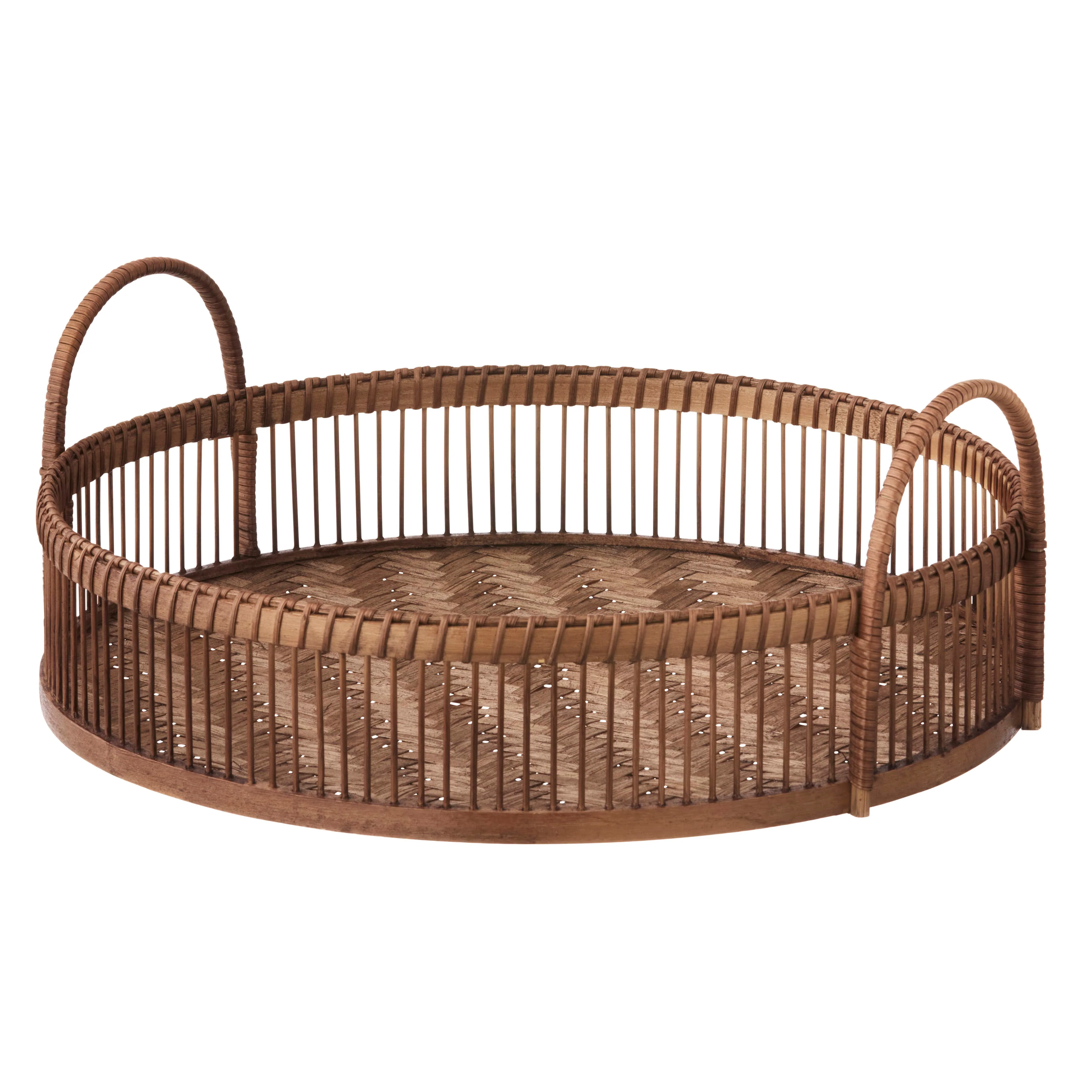 Rund bakke med hank, natur - Ø38 cm