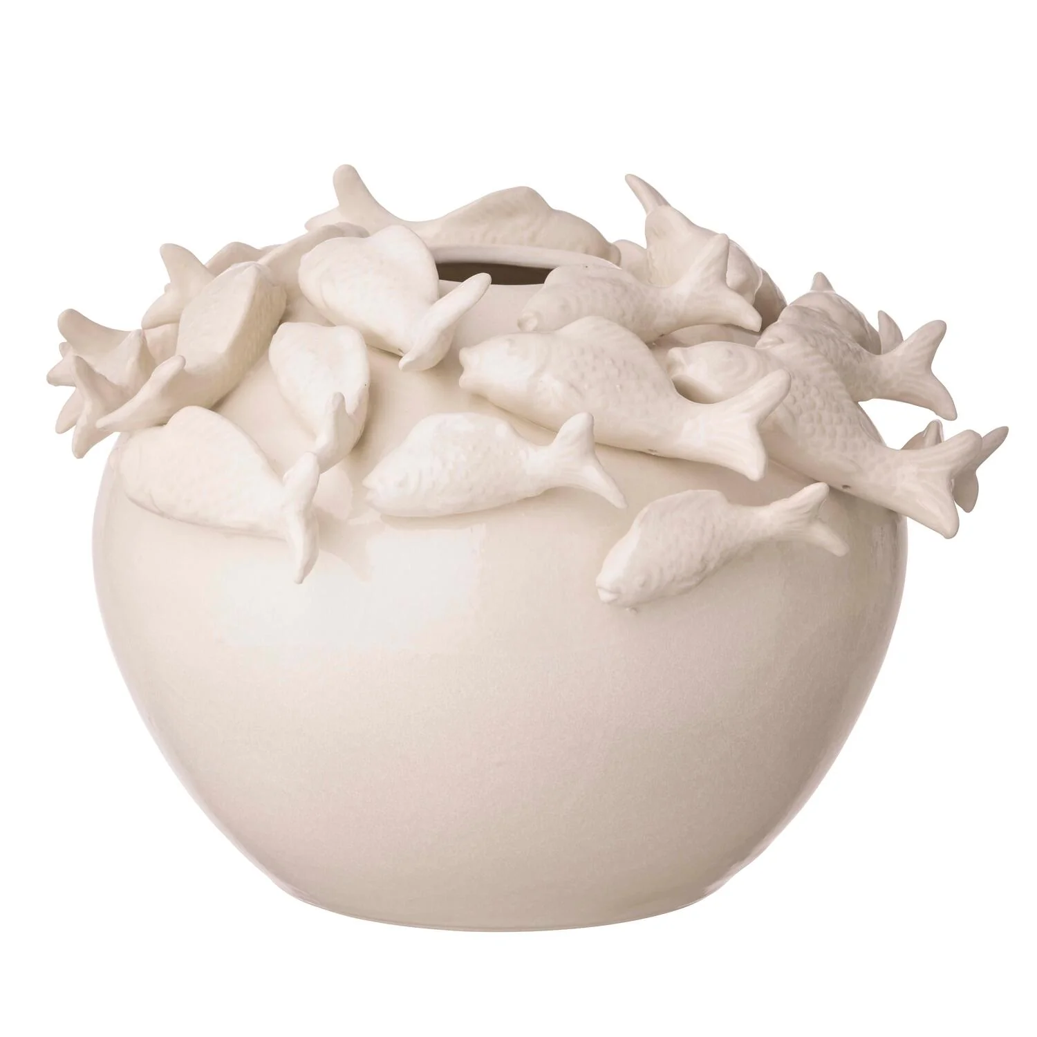 Rund vase med fisk, hvid - Ø40 cm - Image 2