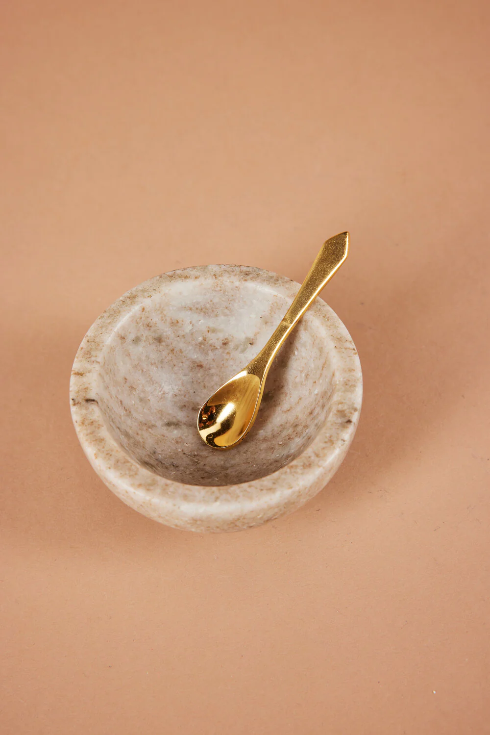 Saltskål i marmor med guldske, beige - Ø:7,5 cm. - Image 4