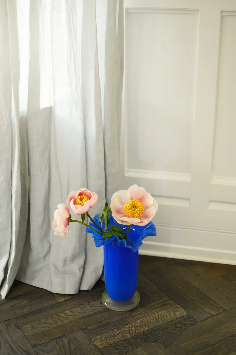 slank vase med bølget kant, blå/gul - H33cm - Image 2