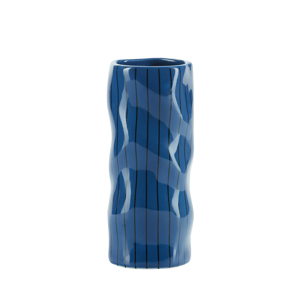 Slank vase med striber, blå - H20,5 cm.