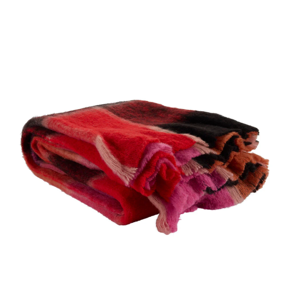 Ternet plaid, pink/lilla/orange/sort - 130x170 cm