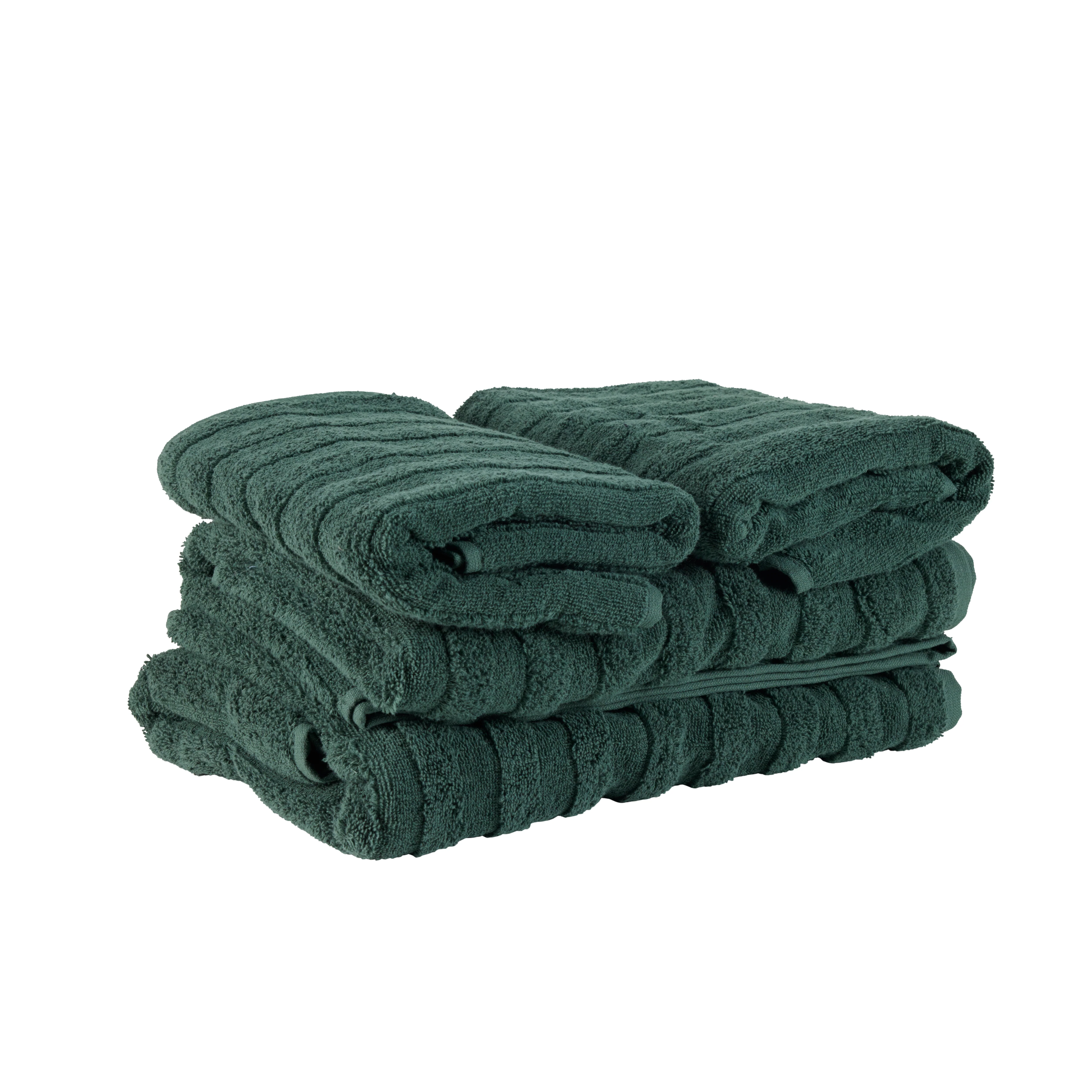 Terry Stripe håndklæde sæt, Dark Green - 4 stk.