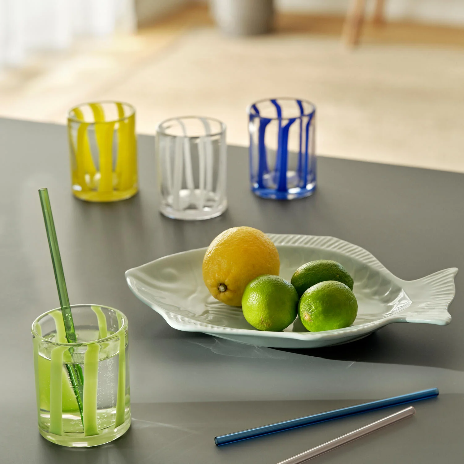 Tumbler glas med striber - gul - Image 4