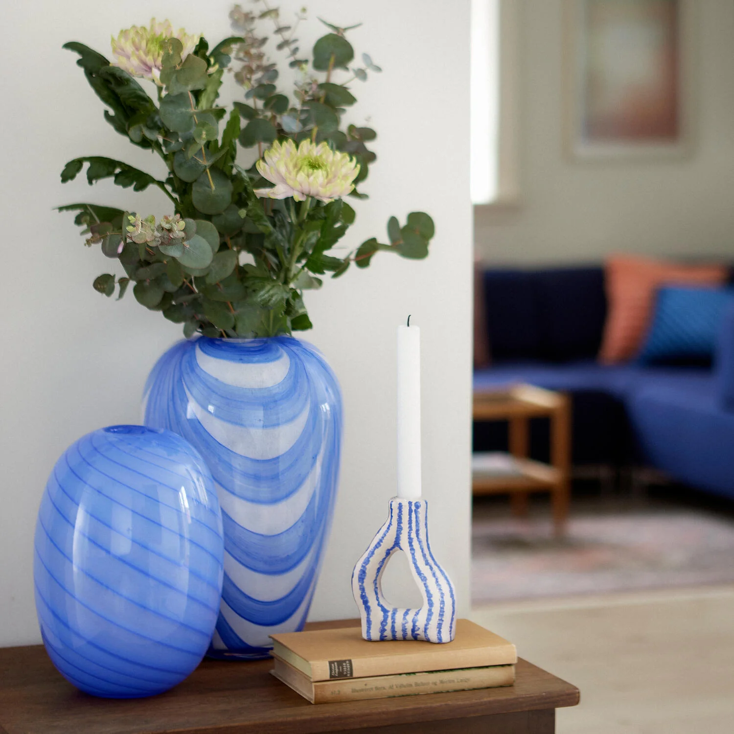 Vase med brede striber, blå/hvid - H32,5 cm. - Image 5