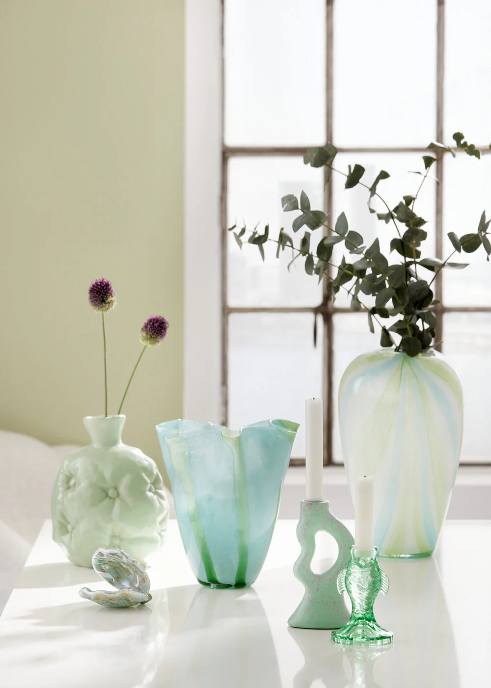 Vase med brede striber, grøn/turkis - H32,5 cm. - Image 2