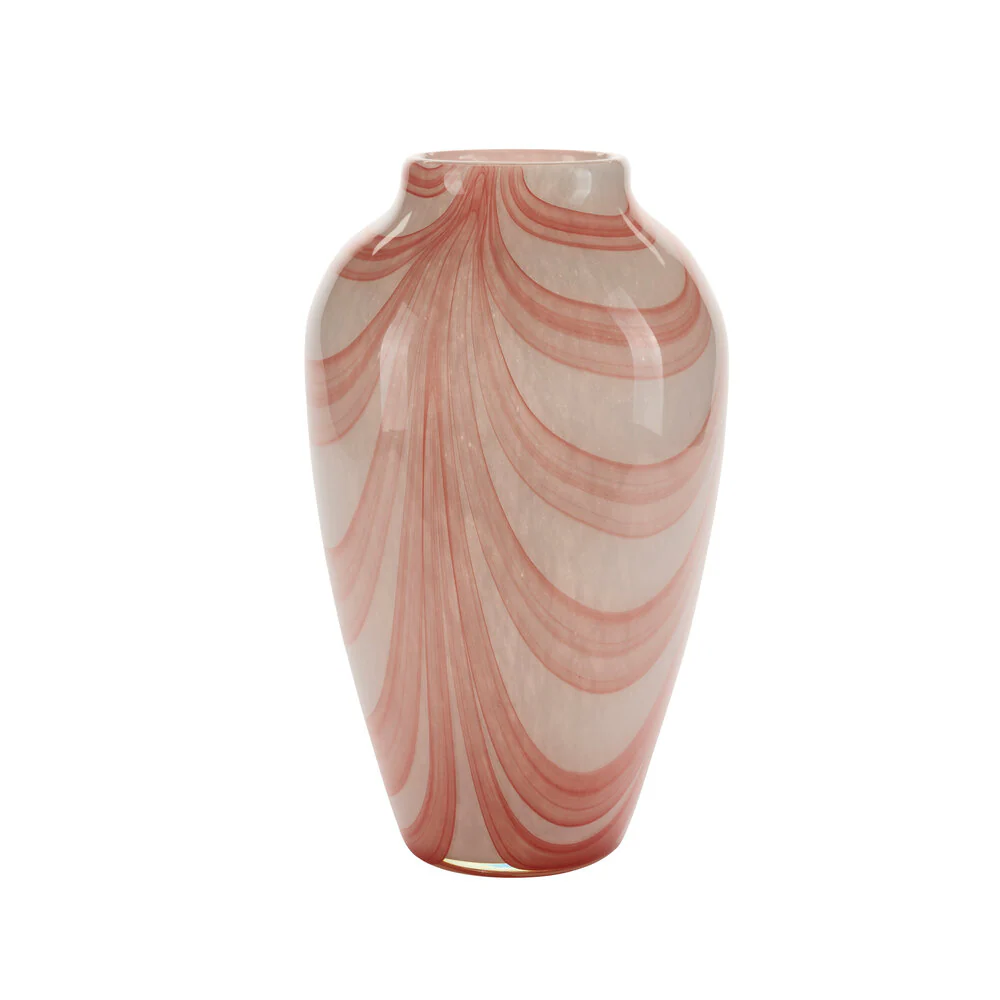 Vase med brede swirl striber, koral - H35 cm.