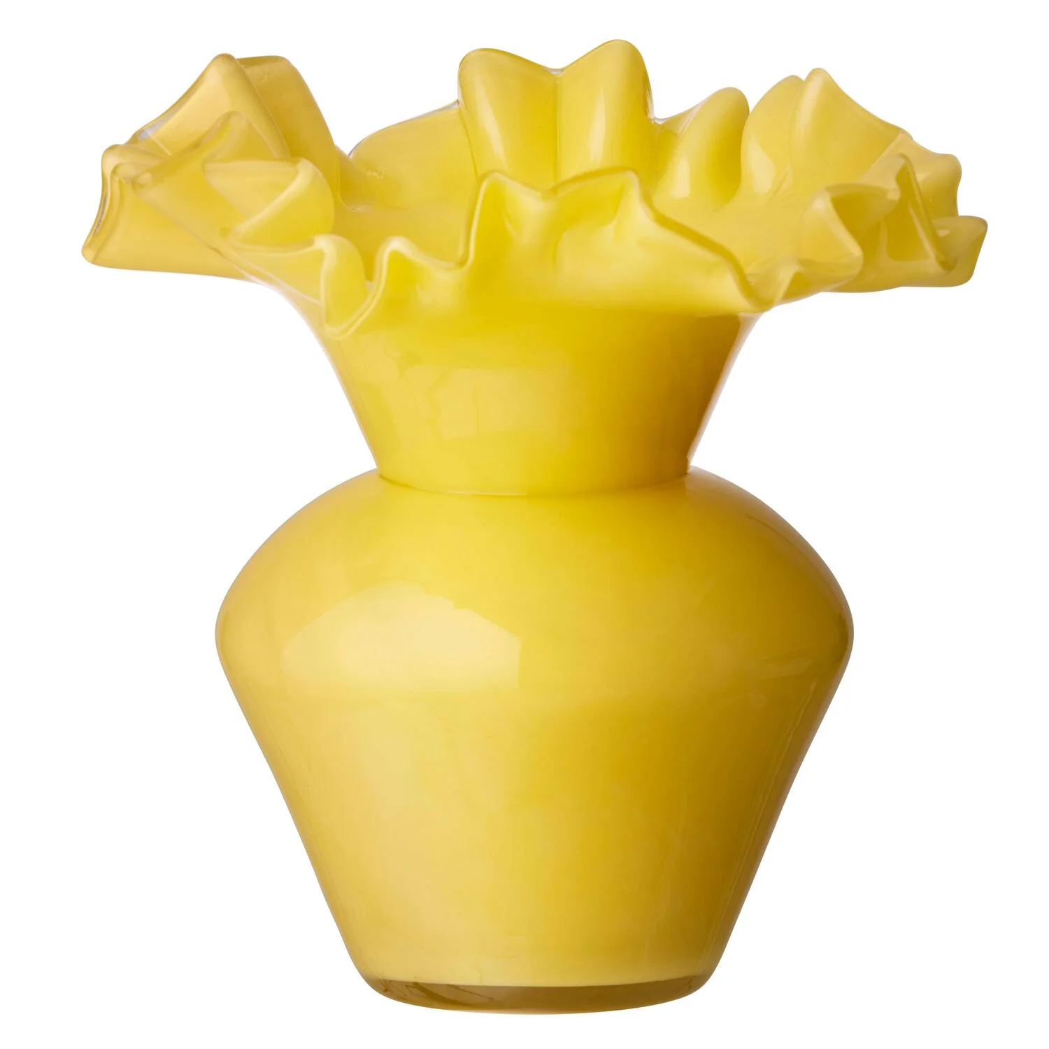 Vase med flæse kant, gul - H21cm