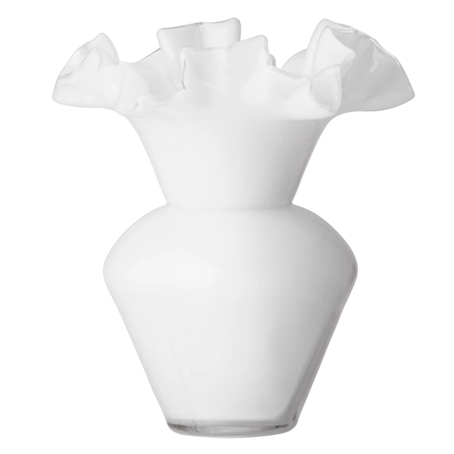 Vase med flæse kant, hvid - H21cm