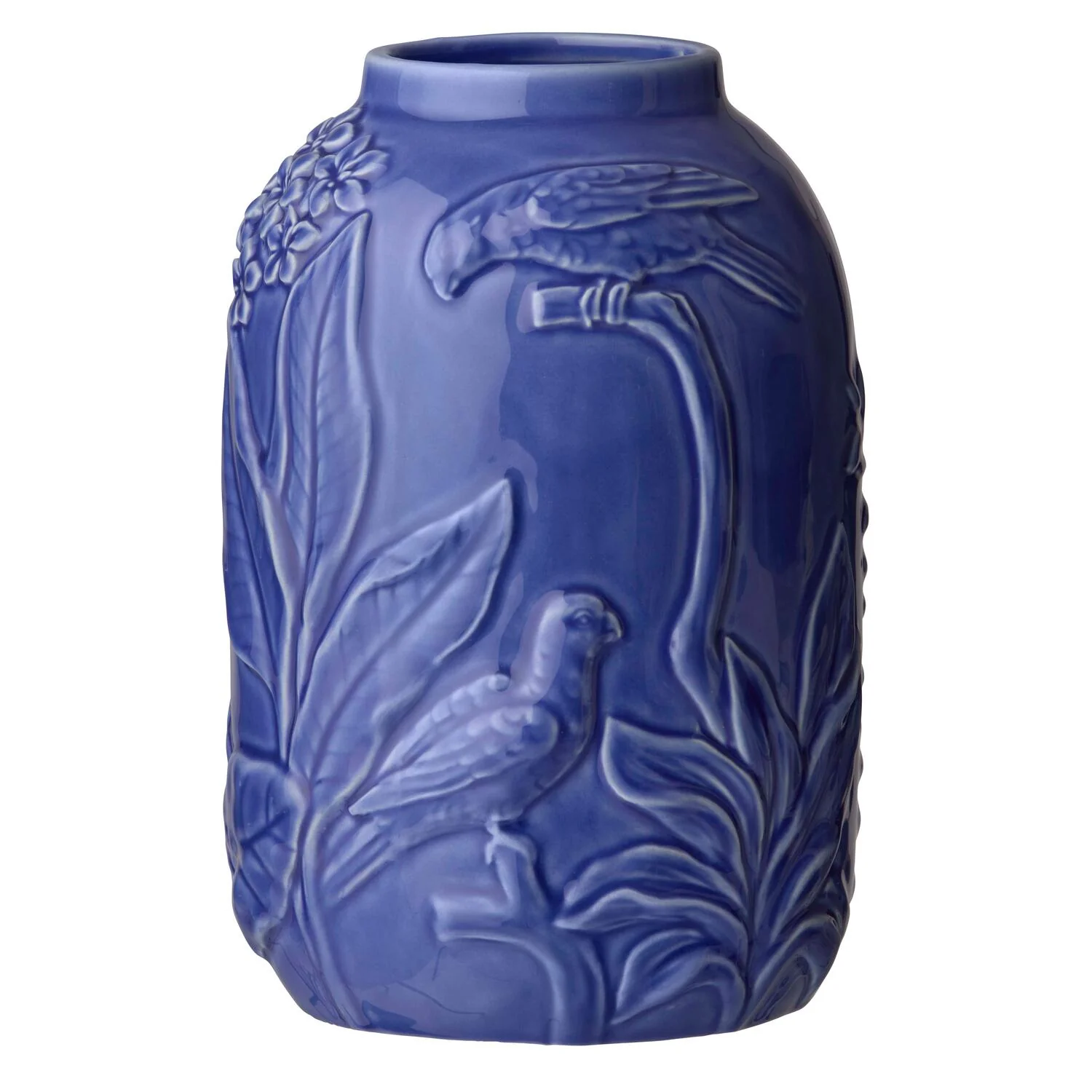 Vase med fugle dekoration, blå - H23,5 cm