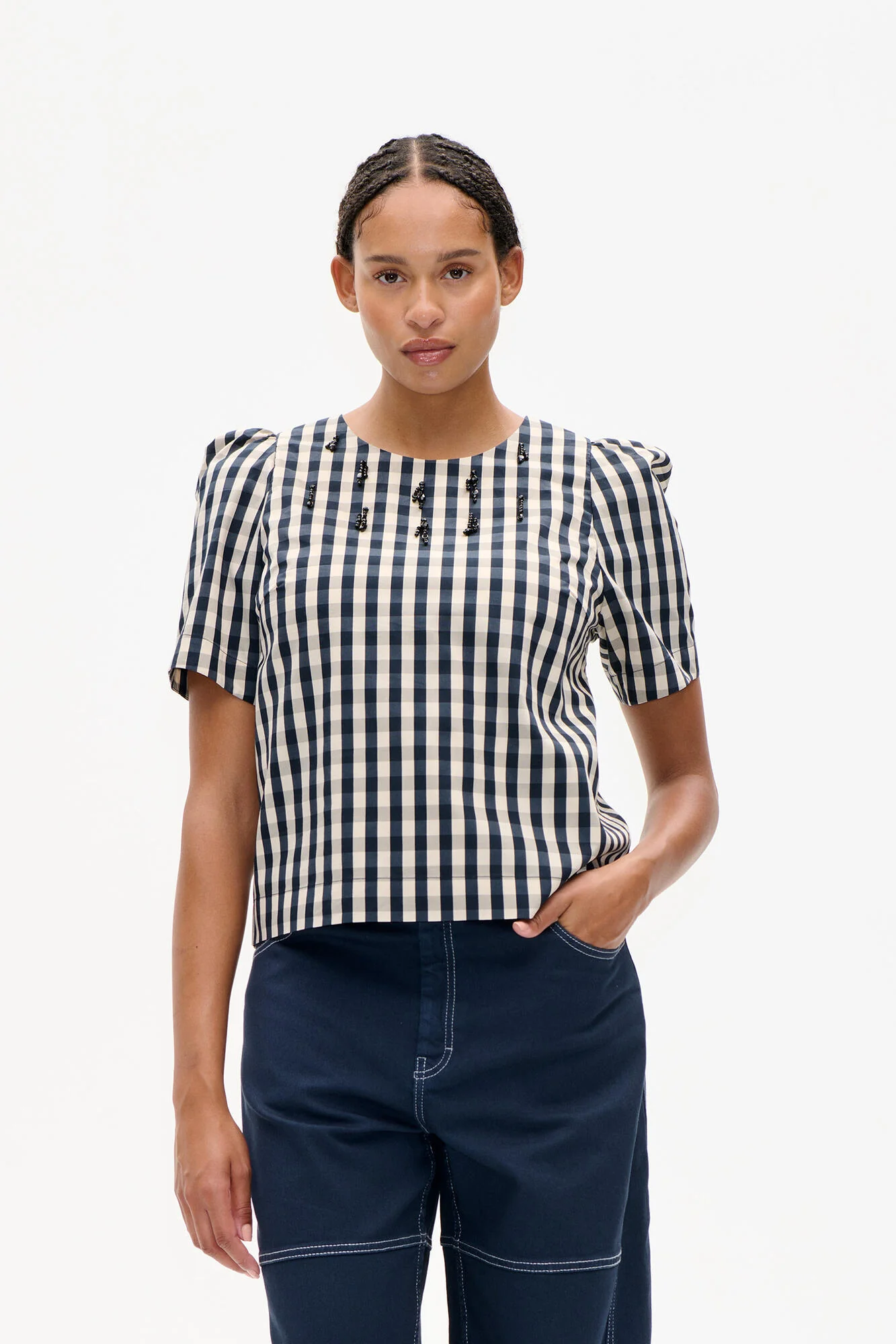 Minu bluse - Navy Creme Check