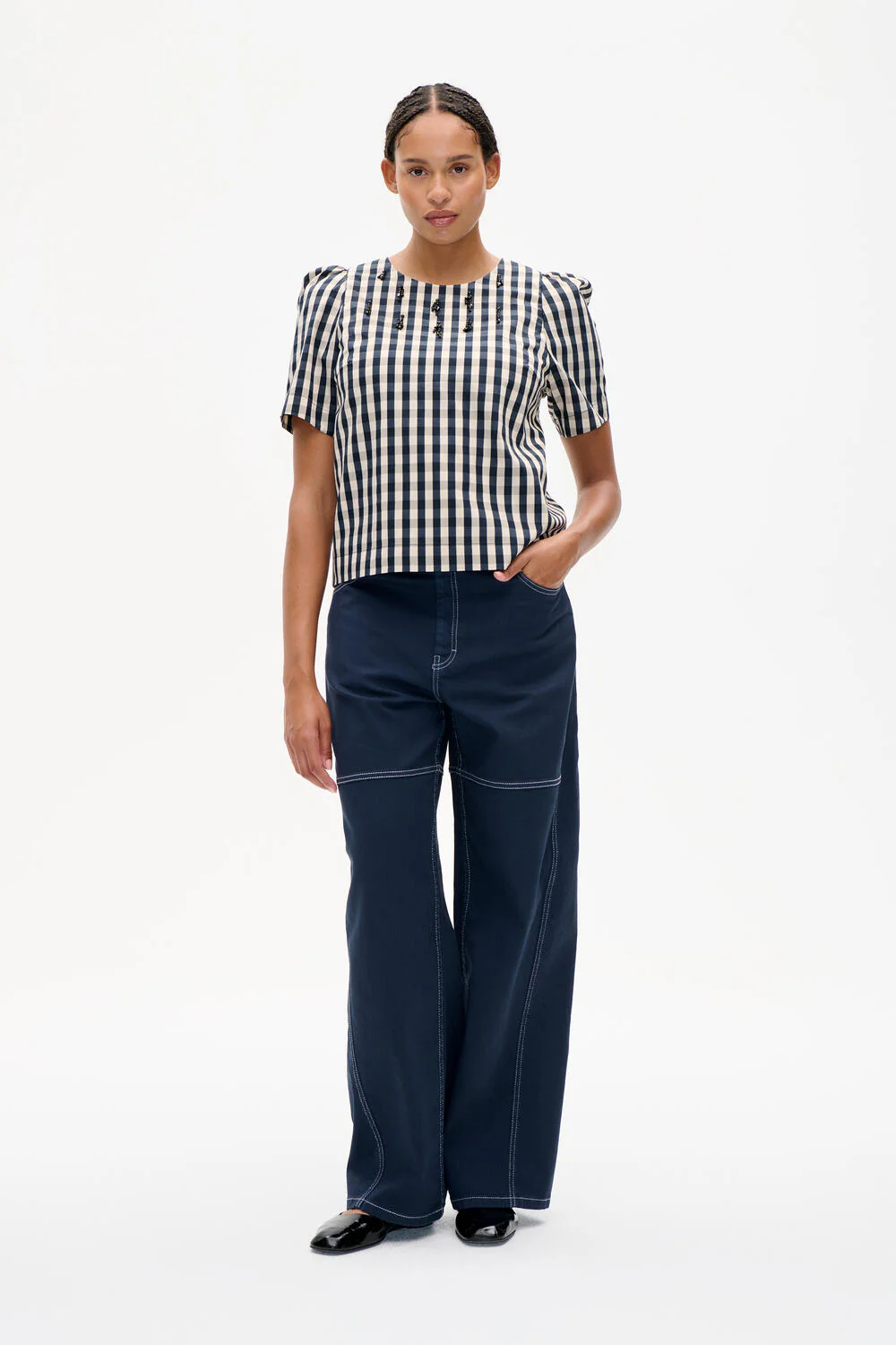 Minu bluse - Navy Creme Check - Image 3