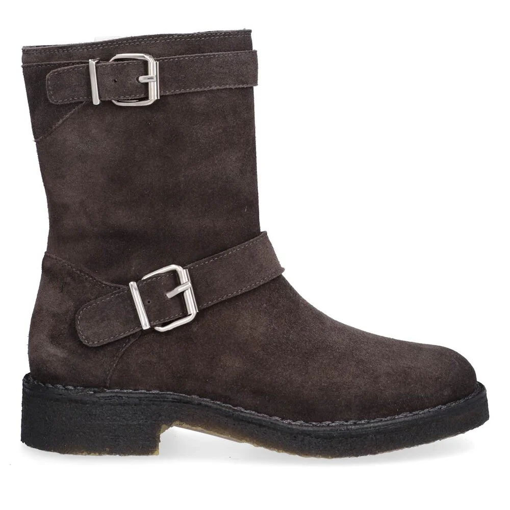 T6954 Ruskindsbikerstøvle med spænder - Dark grey suede