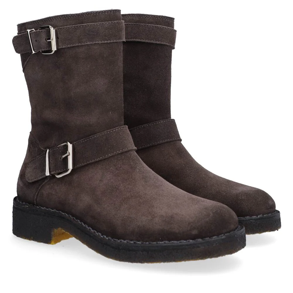 T6954 Ruskindsbikerstøvle med spænder - Dark grey suede - Image 2