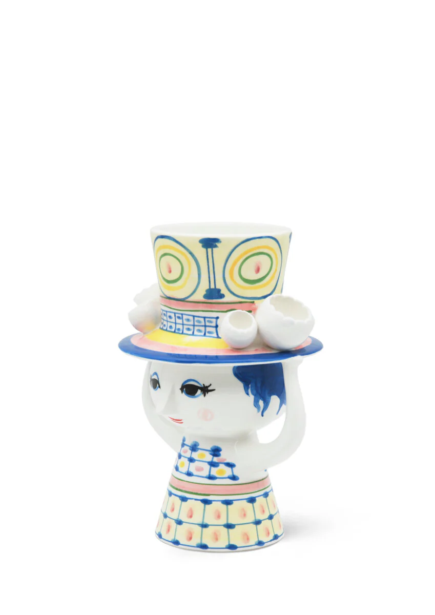 Lady with hat vase, blå - H20,5 cm. - Image 2