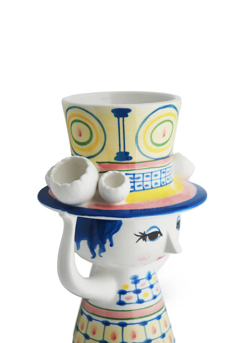 Lady with hat vase, blå - H20,5 cm. - Image 3