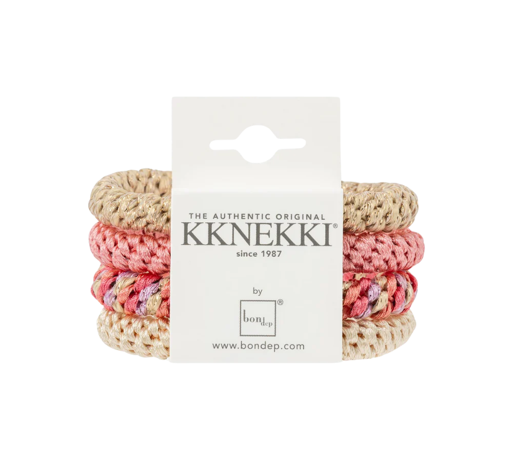 Kknekki hårelastikker, pink/creme glitter mix - 4 stk.