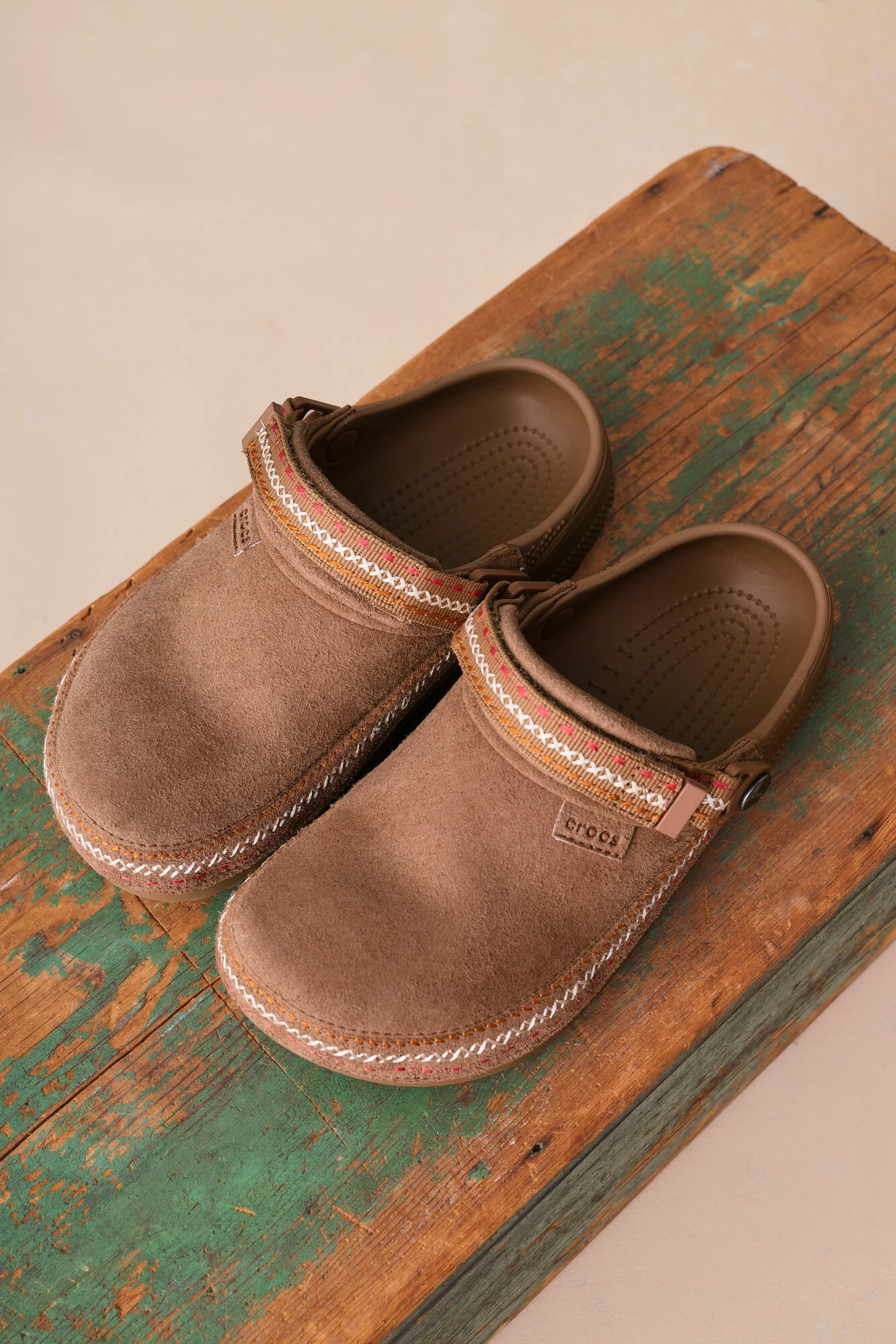 Crafted Vegan Suede Stitch clogs - Sepia - Image 3