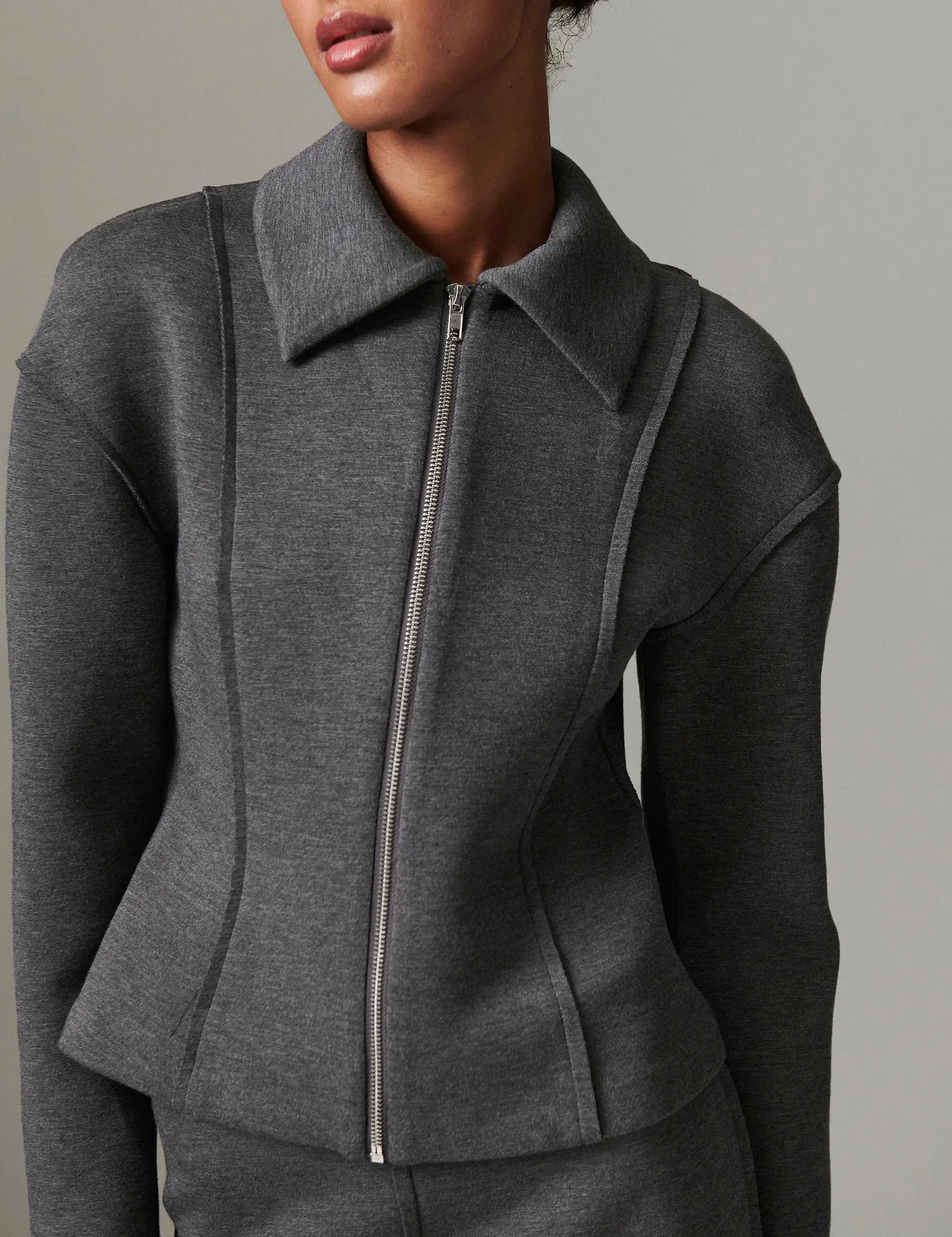 Morena Scuba cardigan - Medium Grey Melange - Image 4