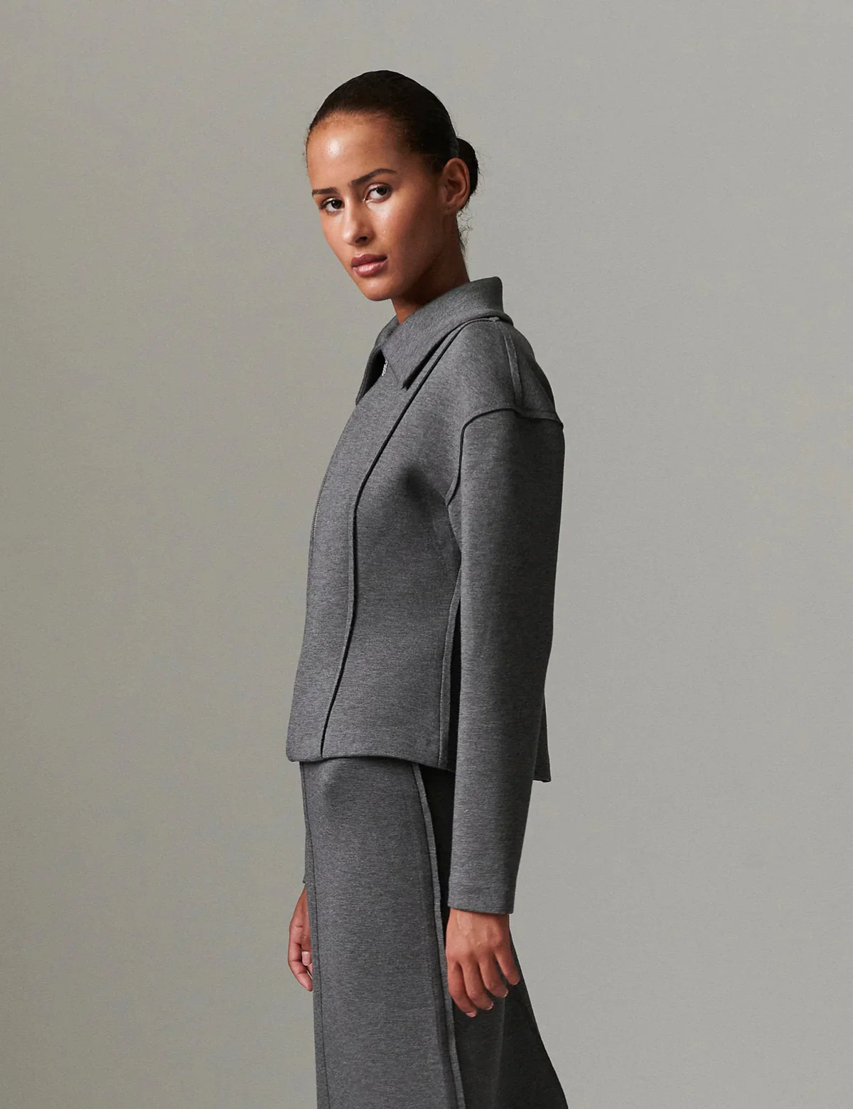 Morena Scuba cardigan - Medium Grey Melange - Image 5