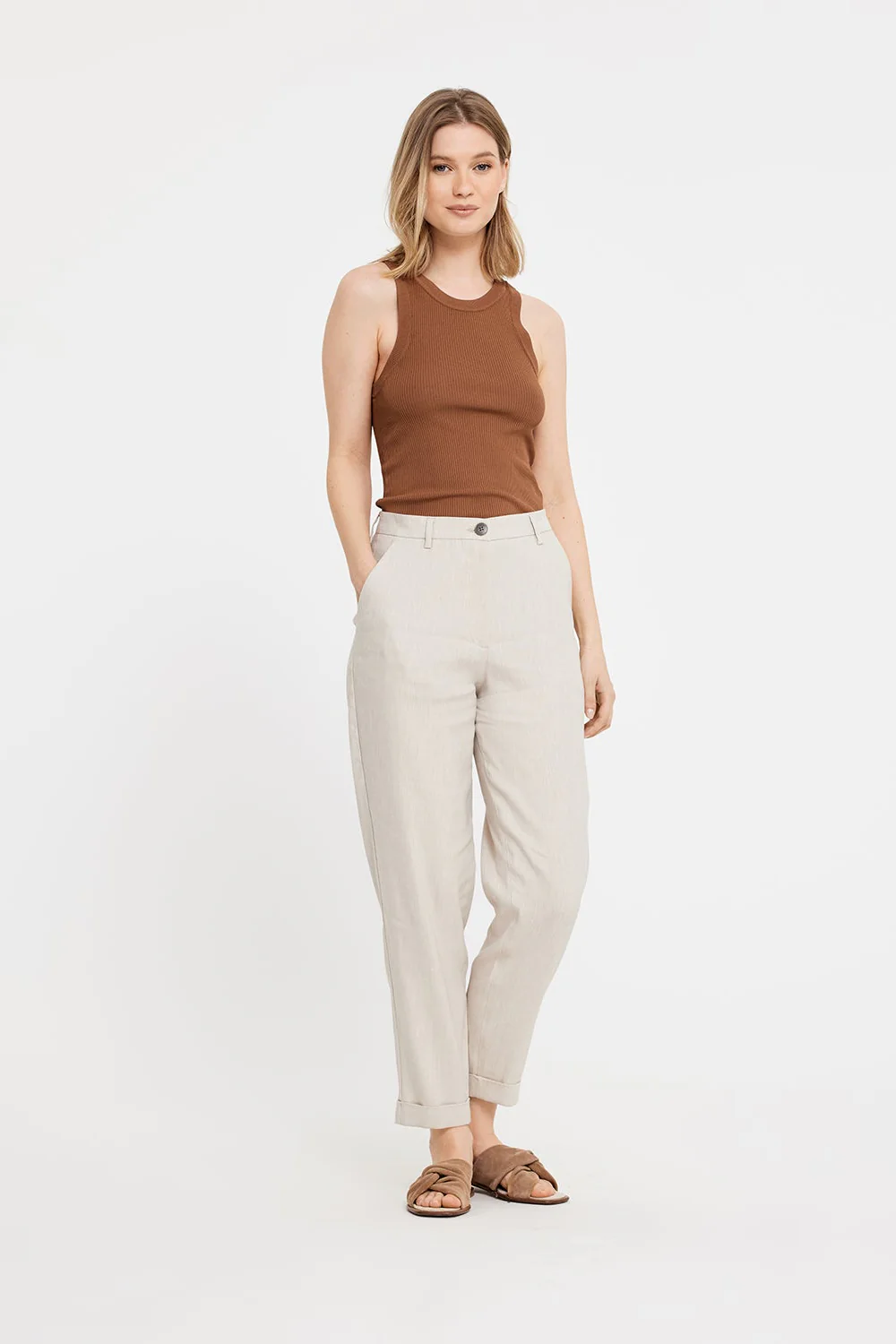 EmmaFV Ankle hørbukser - Sand Linen