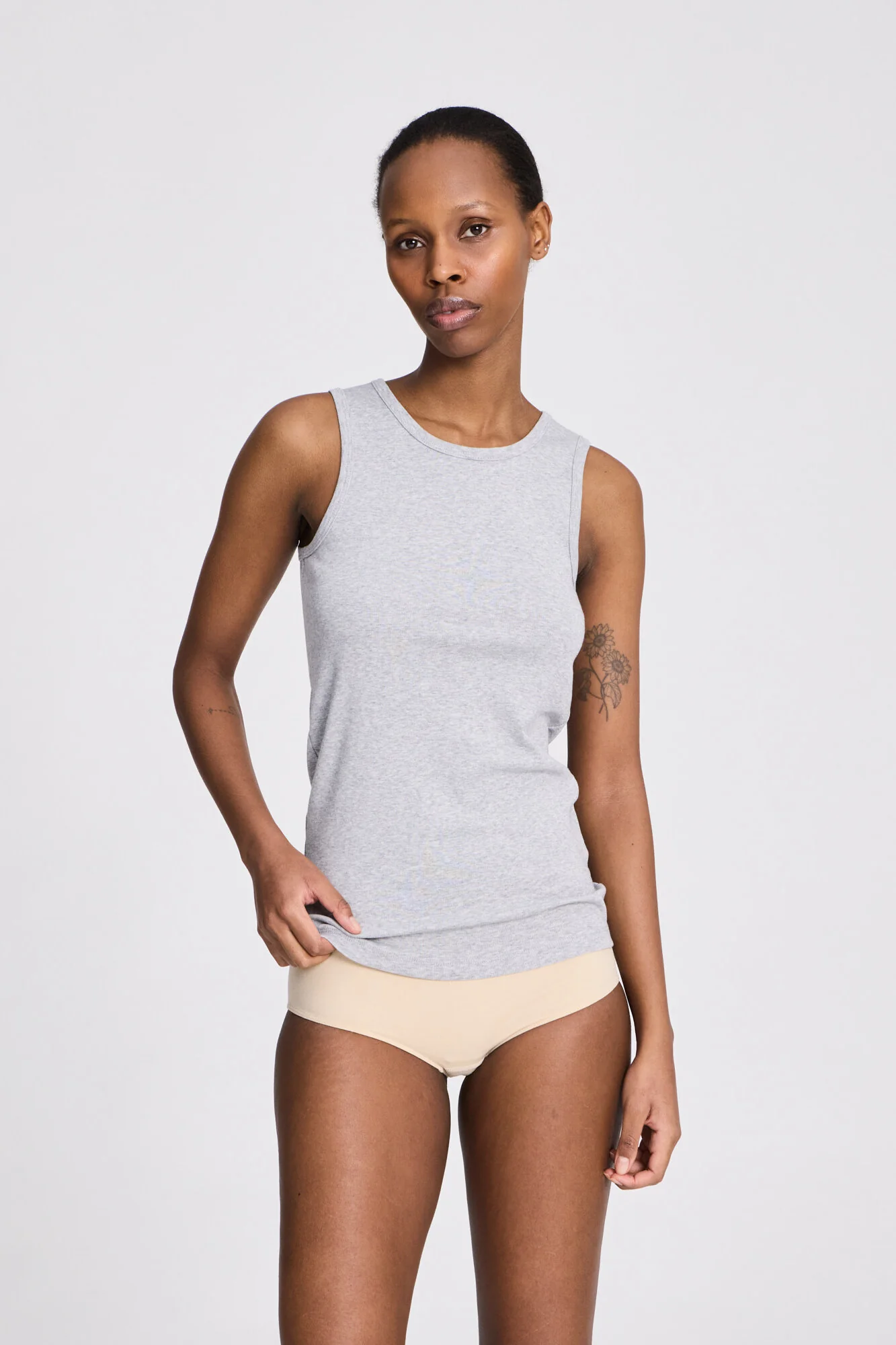 Alberte ribbet tanktop - Light Grey Melange