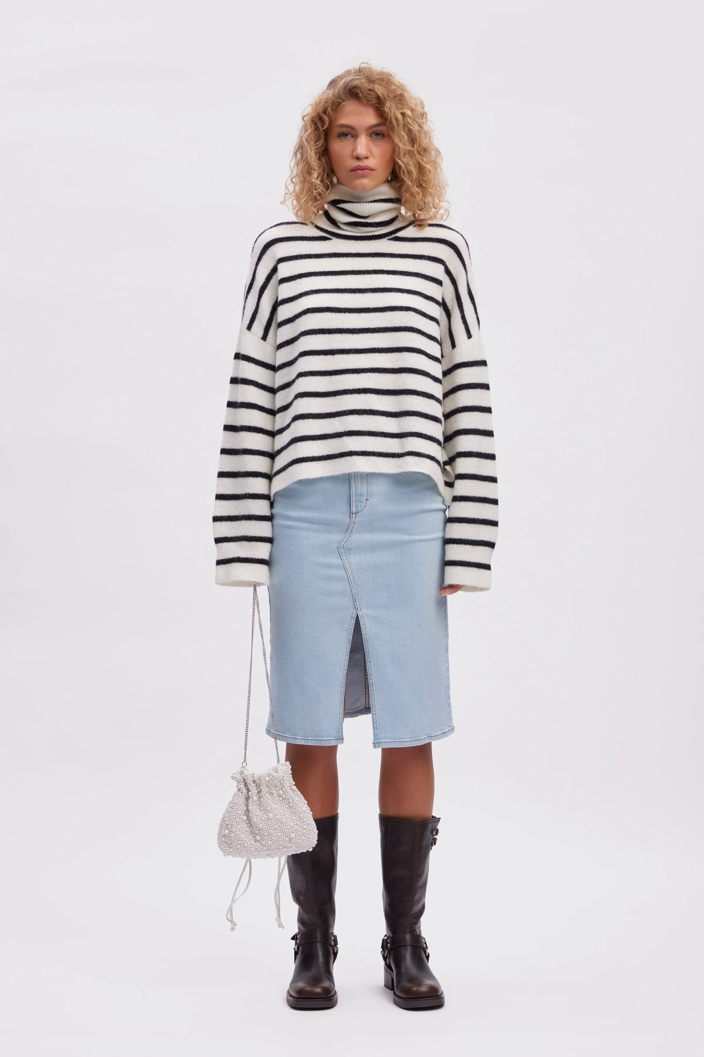 AlphaGZ striped rullekrave uldstriktrøje - Ivory Black Striped - Image 5