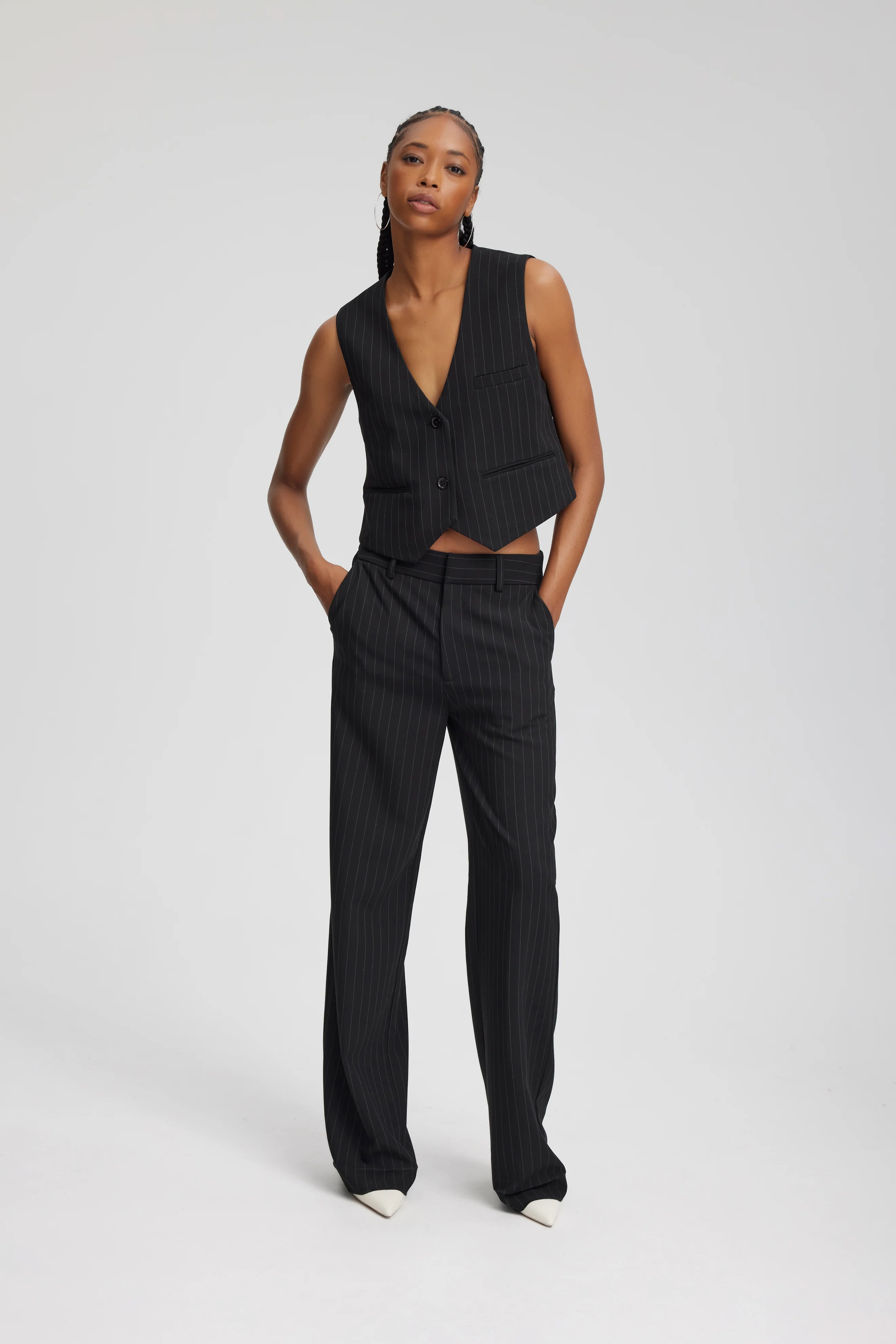 JoelleGZ Pinstripe MW bukser - Black Pinstripe