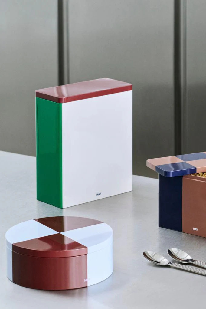 Tin beholder, H24 cm - Off-White, Burgundy and Green - Image 2