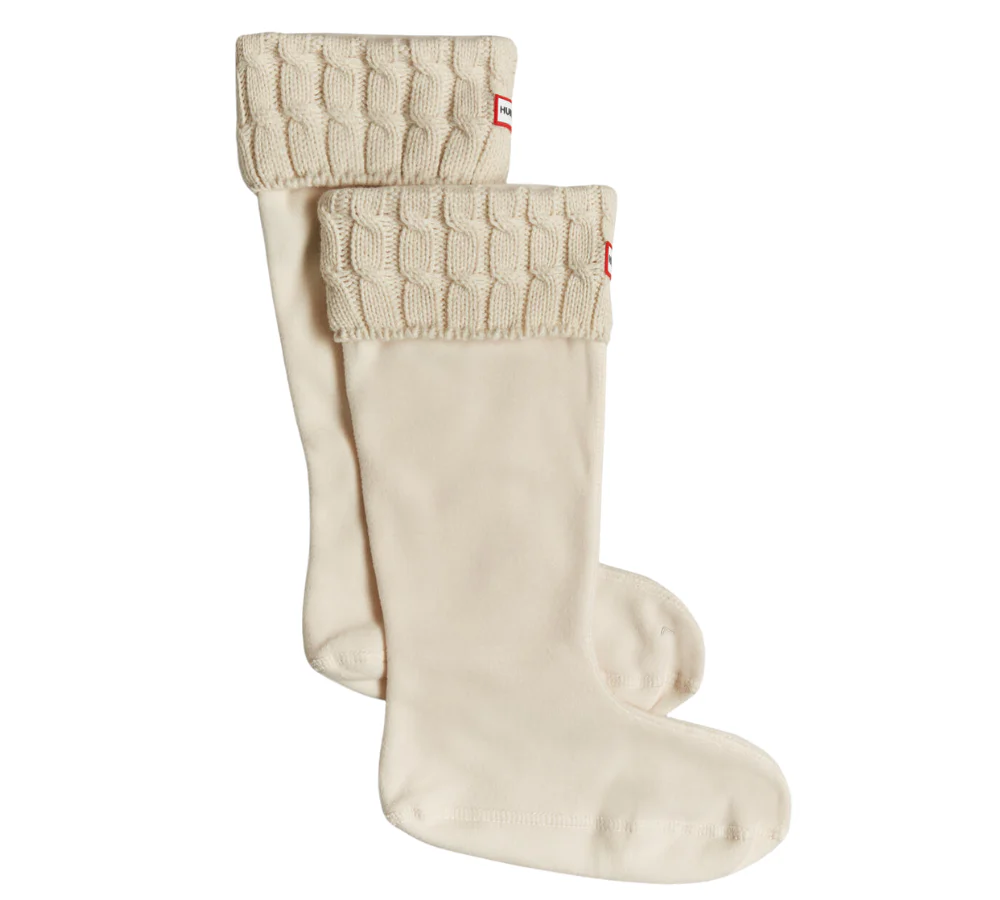 6 Stitch Cable Tall støvlestrømper - Hunter White