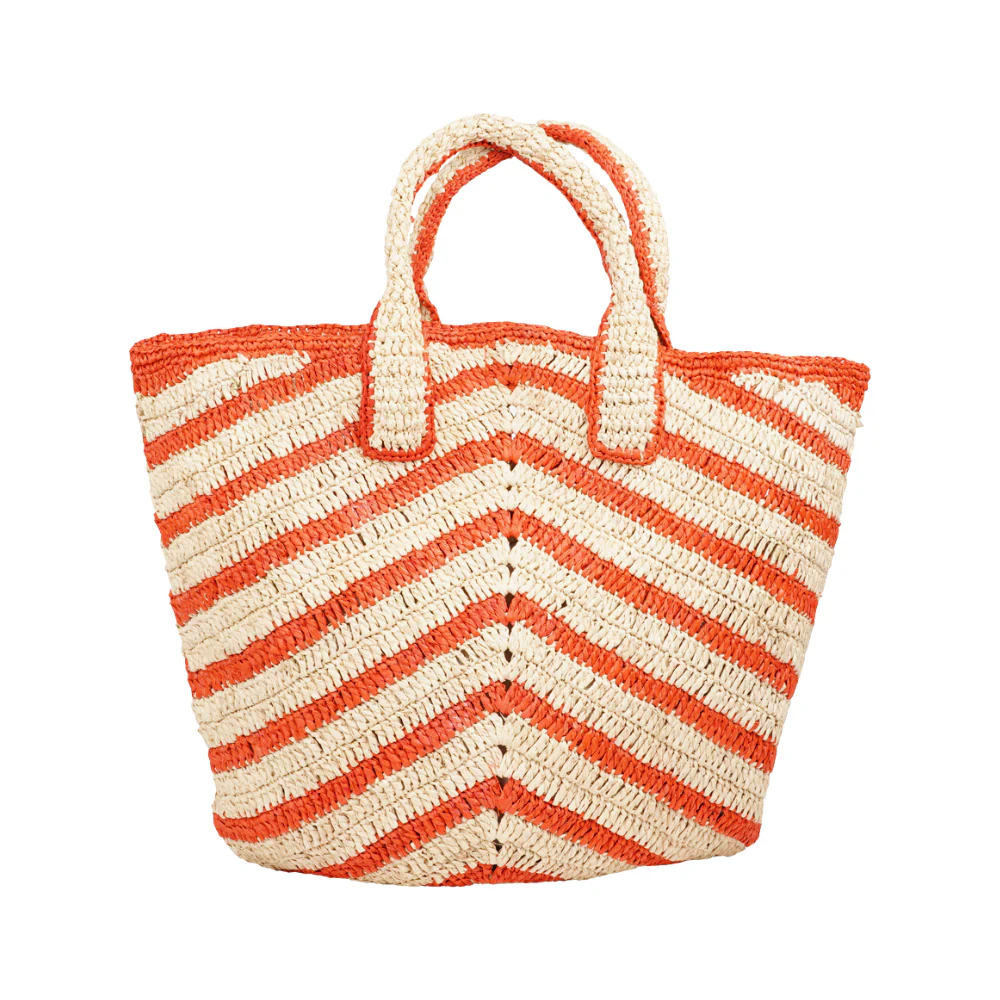 Cavone Striped Raffia håndtaske - Natural/Coral - Image 2