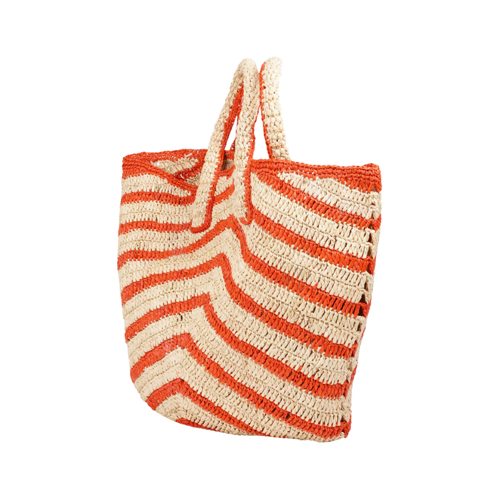 Cavone Striped Raffia håndtaske - Natural/Coral - Image 3