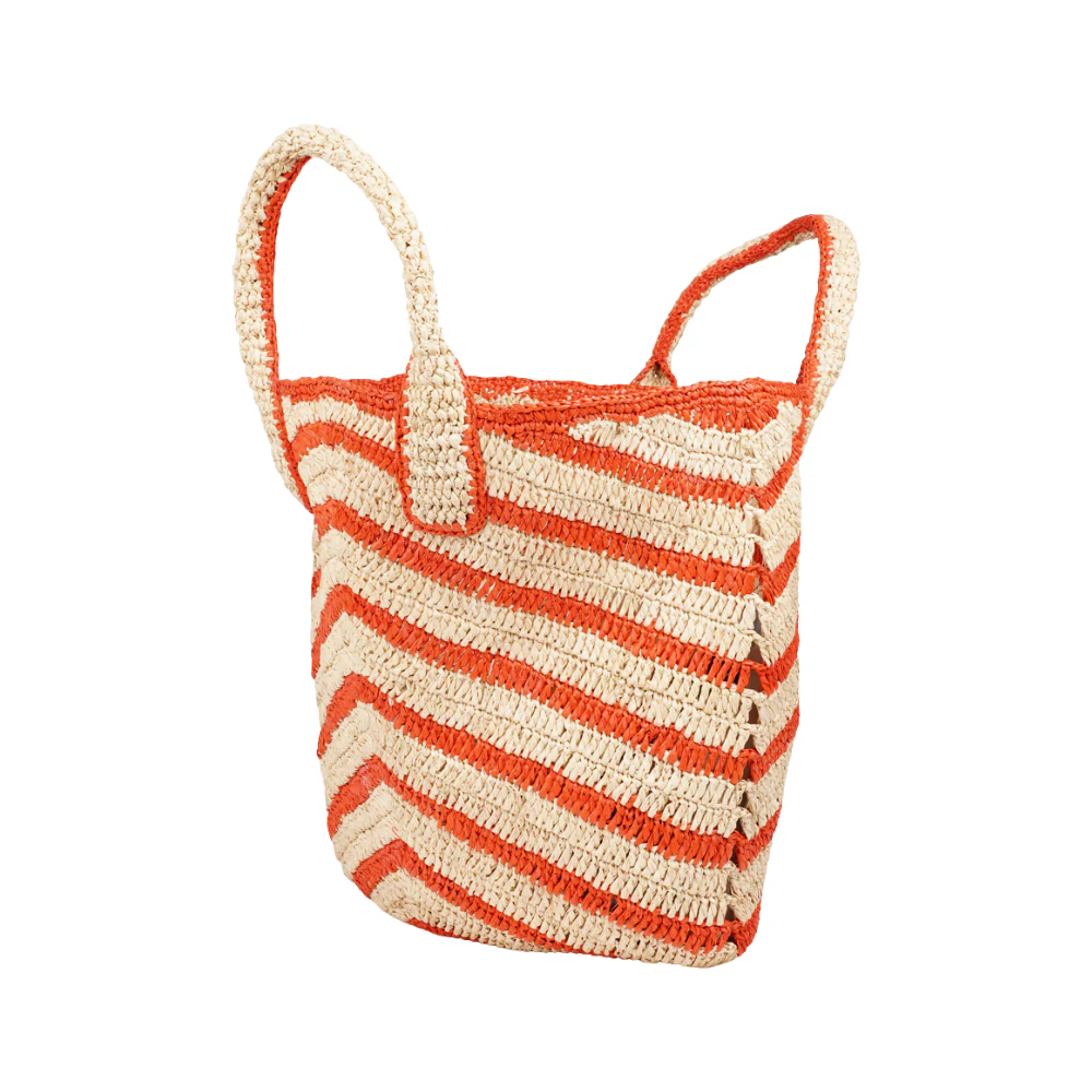 Cavone Striped Raffia håndtaske - Natural/Coral - Image 4