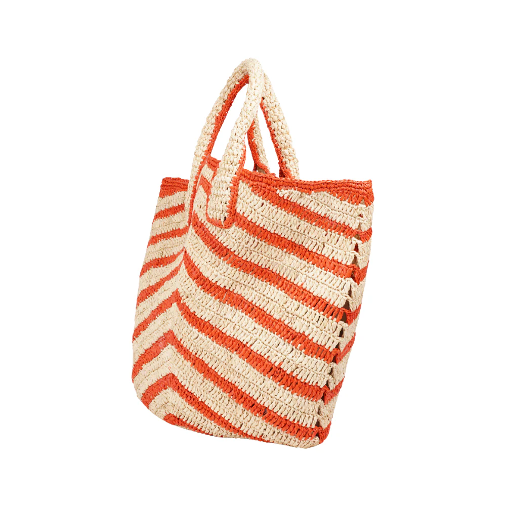 Cavone Striped Raffia håndtaske - Natural/Coral - Image 5